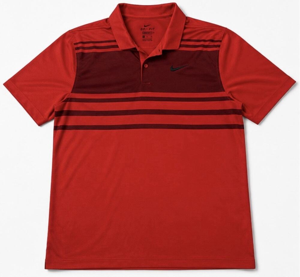 Nike Dri-FIT Polo Shirt Mens XL Red Striped Golf Athletic Short Sleeve 22x30